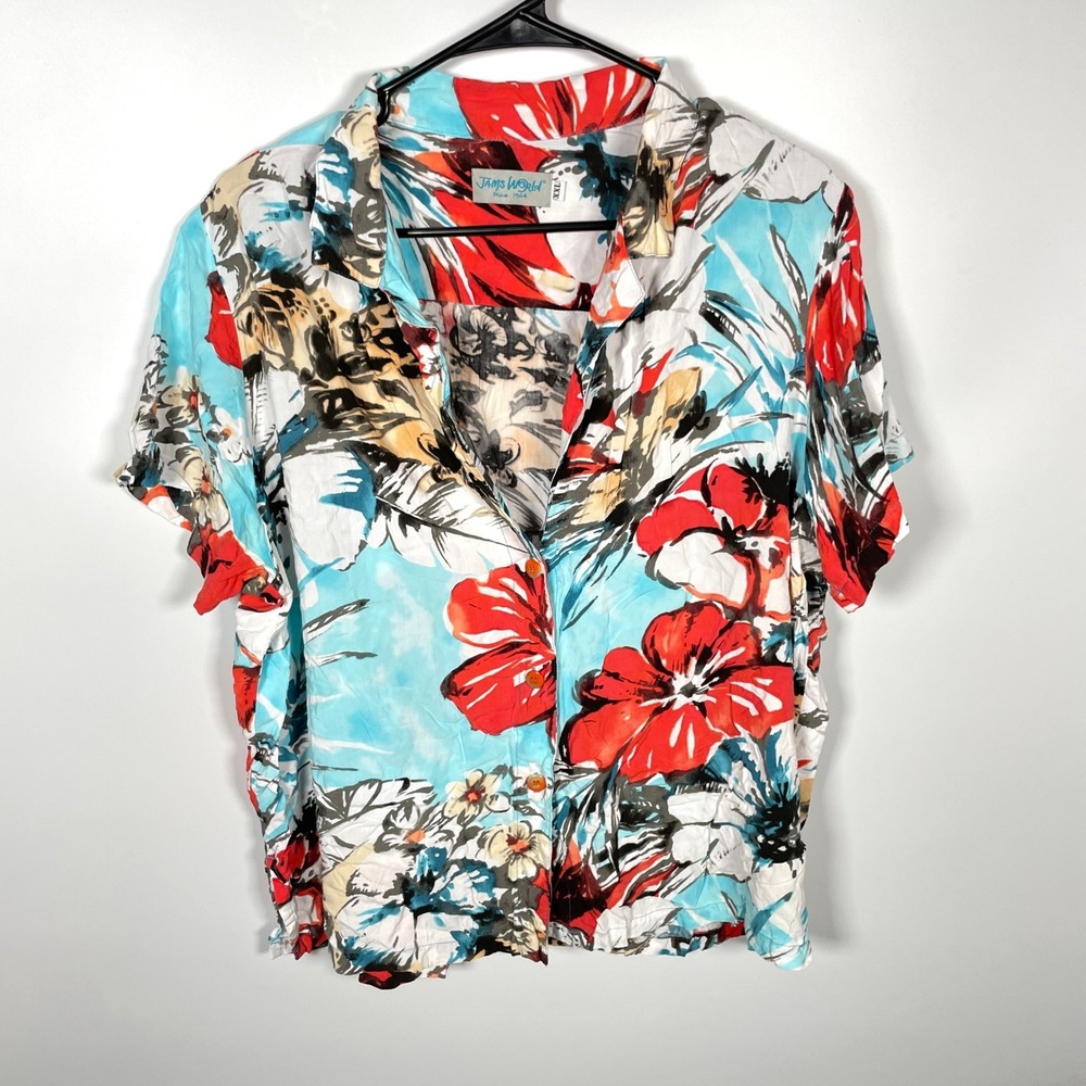 Jams World Los Flores Floral Hawaiian Shirt Mens XXL Blue Red W624-LOES